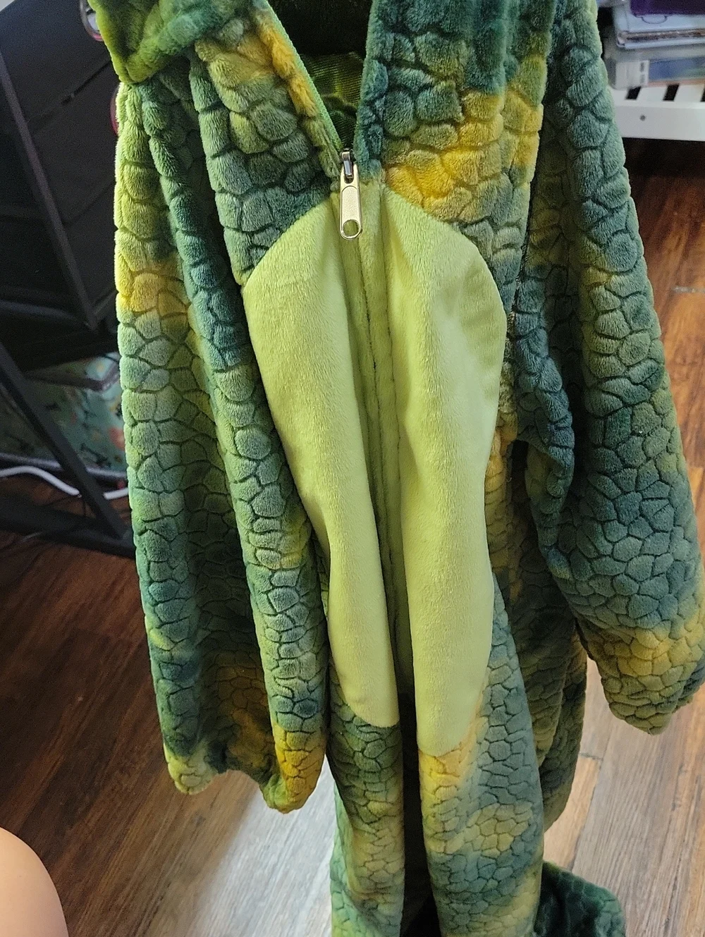 Green Dragon Kids Costume Plush Hooded Onesie Size 7-8 Kids